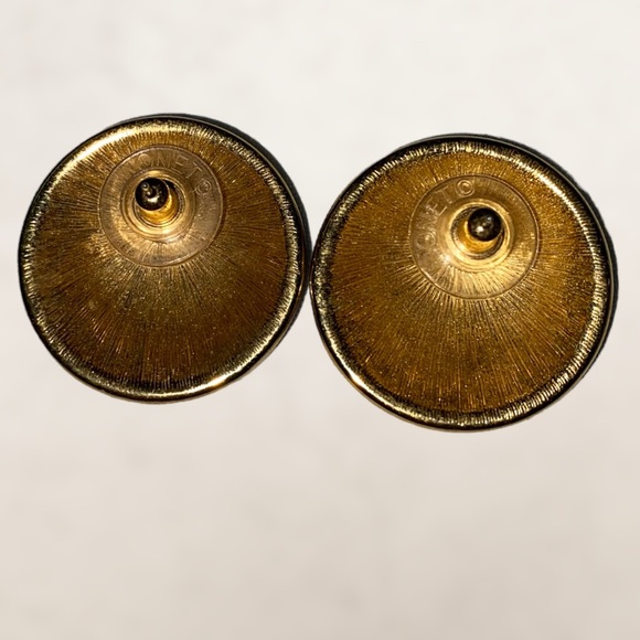 Vintage Navy Blue Stripe Enamel Monet Earrings - Picture 3 of 5